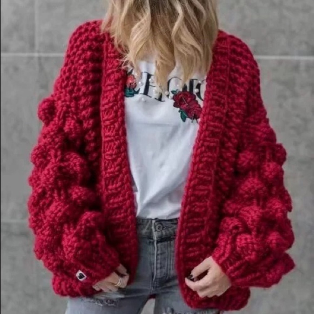 Hand-Knitted Chunky Cardigan Sweater NWOT